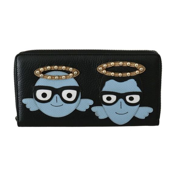 Dolce & Gabbana Black Blue Leather #DGFAMILY Zipper Continental Men's Wallet